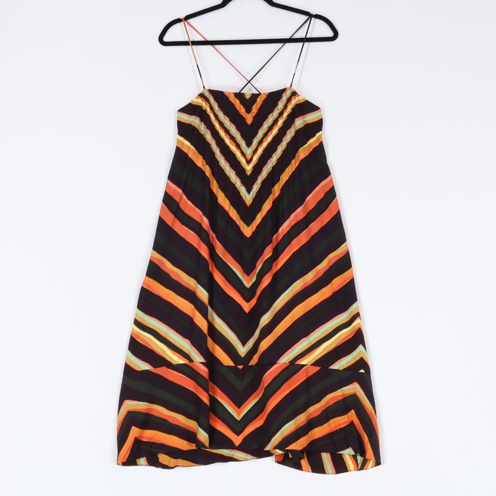 Anthropologie Chevron Stripe Midi Dress Womens XSP Multi Sleeveless Retro 70s